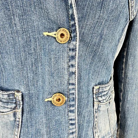DKNY Jeans Y2K Industrial Chic Tailored Denim Blazer Jacket - Large - Picture 12 of 16